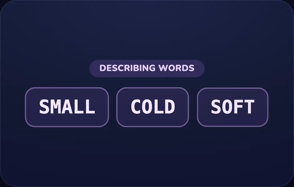 Your turn step of Describing Words (examples view)